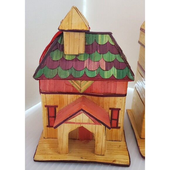 VTG Wheat Straw Balsa Wood Marquetry Victorian House Ornament Box Village Lot - Picture 3 of 9